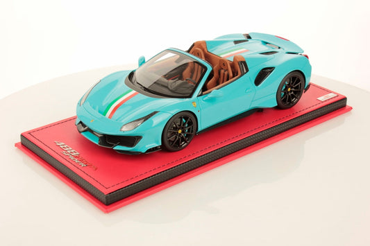 MR Ferrari 488 Pista Spider Baby Blue with Italian Stripe - One Off Limited 1 pcs