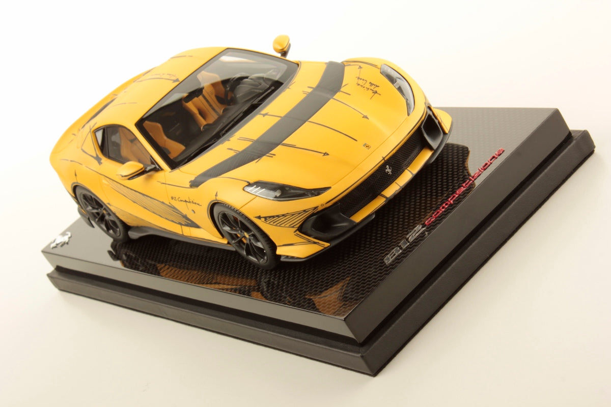 MR Ferrari 812 Competizione Matt Yellow with Sketch, Carbon Base - Limited 99 pcs