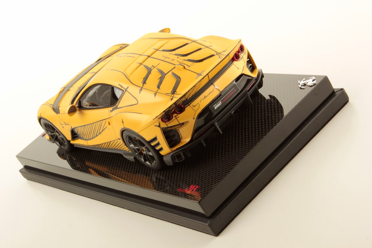 MR Ferrari 812 Competizione Matt Yellow with Sketch, Carbon Base - Limited 99 pcs