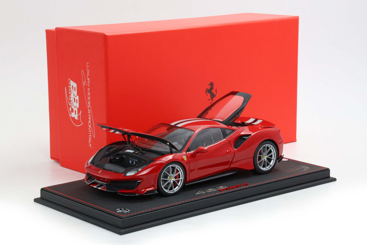 Pre-order BBR Ferrari 488 Pista Red Rosso Corsa with stripe, Fully Open - Limited Edition