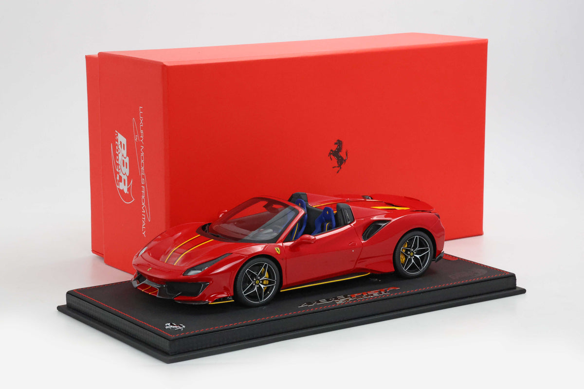 BBR Ferrari 488 Pista Spider Rosso Corsa with two yellow stripes - Limited 48 pcs, RARE